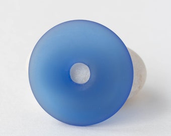 Large Cultured Sea Glass Donut Beads - Recycled Frosted Glass Beads - 34mm - Cobalt Blue - 1 donut