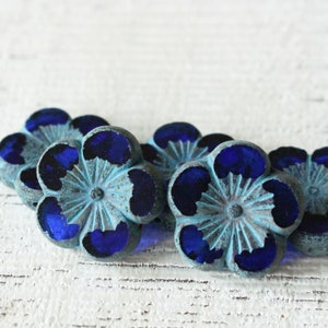 21mm Large Czech Flower Beads For Jewelry Making Czech Glass Beads Hawaiian Flower Bead Sapphire Blue Glass Beads Czech Hibiscus image 2