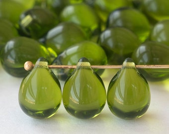 10x14mm Teardrop Beads - Jewelry Making Supply - Large Glass Teardrop - Olive Geen Olivine - Choose Amount