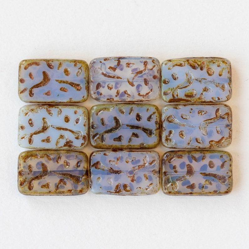 19mm Groovy Rectangle Beads Czech Rectangle Bead Light Sapphire Opaline with Picasso Finish Czech Glass Beads Choose Amount image 2