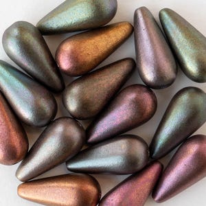 9x20mm Glass Teardrop Beads - Gold Iris Matte - 10 or 20 beads