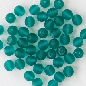 50 - 6mm Sea Glass Beads For Jewelry Making - Frosted Glass Beads - Czech Glass Beads - Teal Veridian Matte - 50 beads