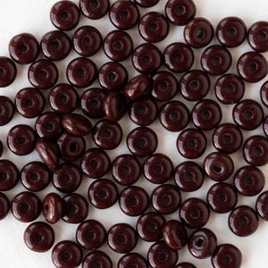 100 - 4mm Glass Rondelle Beads - Czech Glass Beads - Opaque Dark Brown - 100 Beads