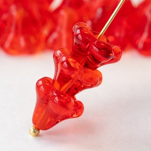 11x12mm Bell Flower Beads - Czech Glass Beads - Trumpet Flower Beads - Bright Red - 10 or 30 beads