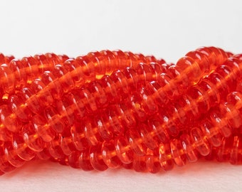 100 - 6mm Smooth Glass Rondelle Beads - Czech Glass Beads - 6mm Spacer Beads - Glass Saucer Beads - Orange Hyacinth - 100