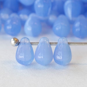 50 - 6x4mm Teardrop Beads For Jewelry Making - Czech Glass Beads - 4x6mm Tear Drop Bead - Milky Blue Opaline - 50