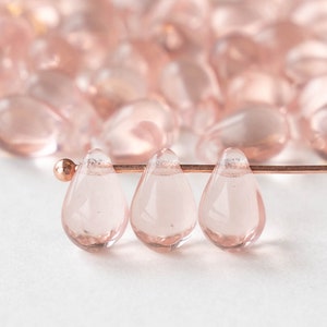 6x9mm Glass Teardrop Beads For Jewelry Making - 9x6mm  Pink Rosaline Briolette Beads - 50
