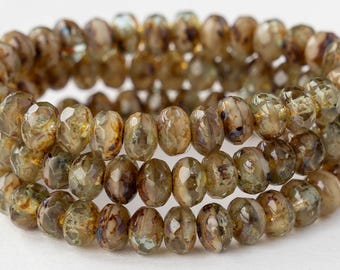 3x5mm Rondelle Beads For Jewelry Making - Czech Glass Beads - 5x3mm Czech Beads - Earthy Picasso Mix - 30 Beads