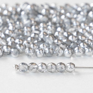 100 3mm Round Glass Beads Czech Glass Beads 3mm Druk Crystal with a Half Silver Coat 100 Beads image 1