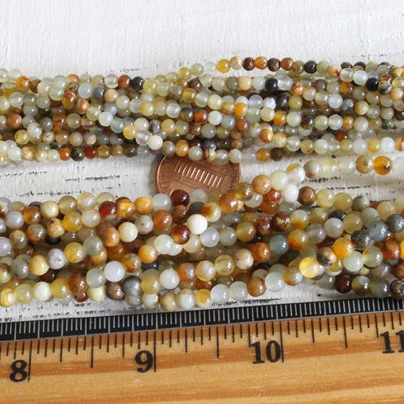 4mm, 3mm Round Natural Jade Beads for Jewelry Making Supply Moonflower Jade  16 Inch Strands 