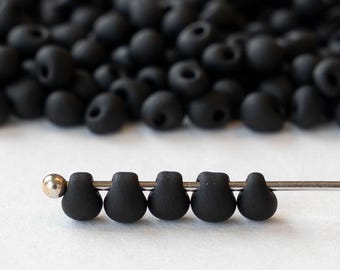 3.4mm Glass Magatama Teardrops - Japanese Glass Beads - Matte Black - 20 grams