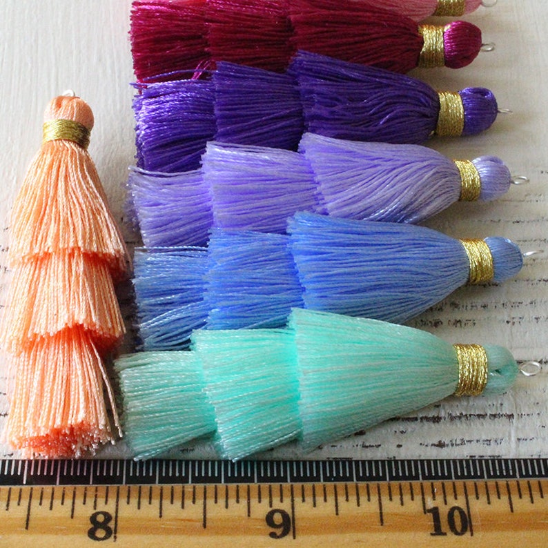 Large 3 Tier Silk Tassels for Jewelry Making Jewelry Tassels Etsy