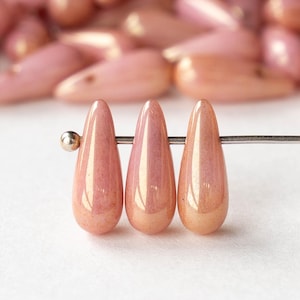 30 - 5x12mm Glass Teardrop Beads - Czech Glass Beads - Peach Luster - 30 beads