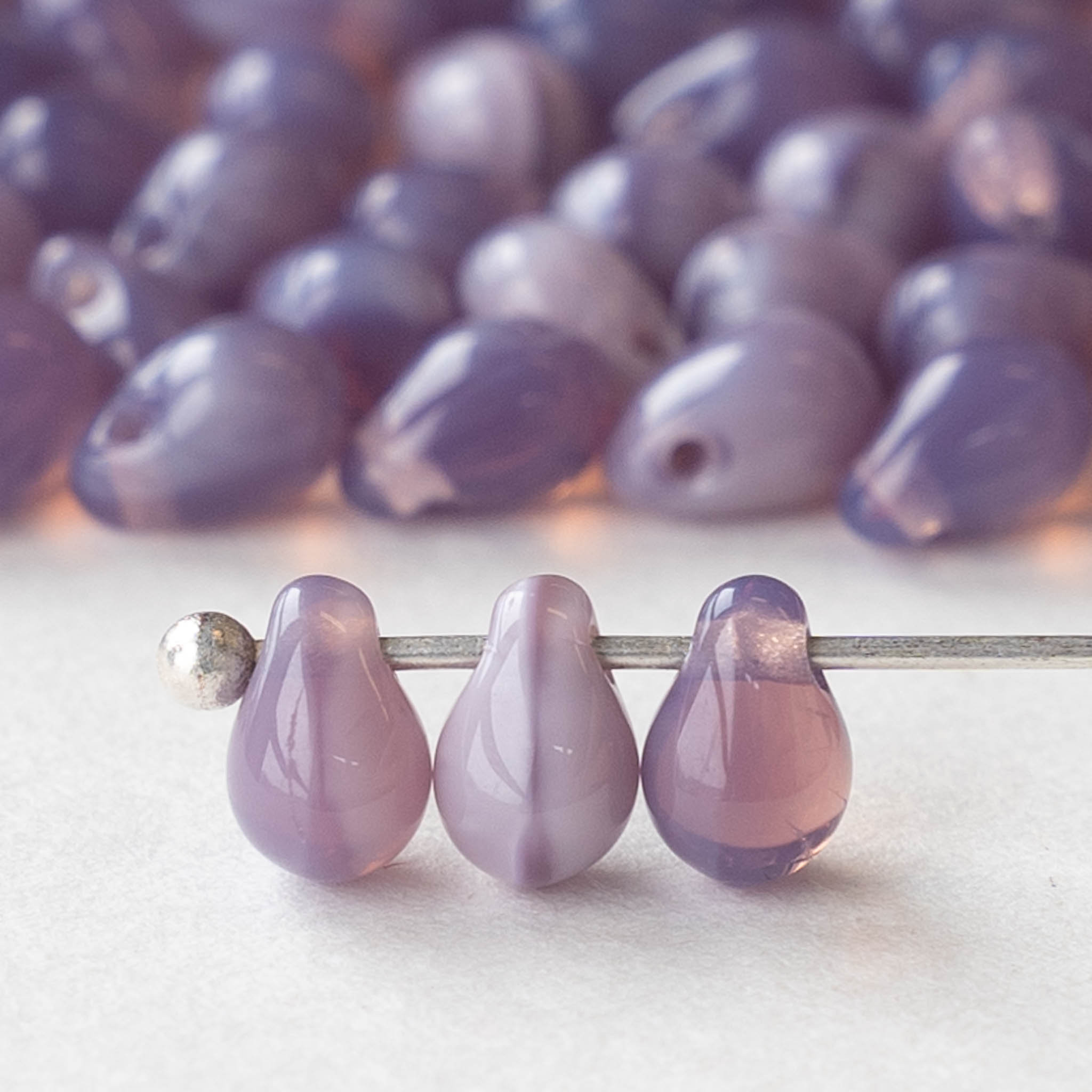 4x6mm Teardrop Beads Czech Glass Beads Smooth Teardrop 6x4mm Purple Blue  Luster 100 Beads 