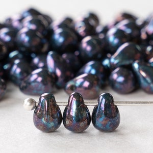 4x6mm Teardrop Beads - Czech Glass Beads - Smooth Teardrop 6x4mm - Purple Blue Luster - 100 Beads