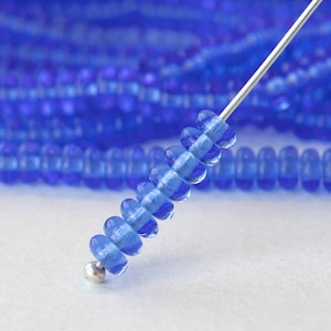 4mm Rondelle - Smooth Rondelle Beads - Jewelry Making Supply - Glass Spacer Disk Beads - Sapphire Blue (100 beads)