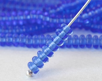 4mm Rondelle - Smooth Rondelle Beads - Jewelry Making Supply - Glass Spacer Disk Beads - Sapphire Blue (100 beads)