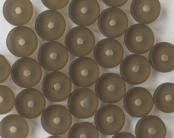 Frosted Glass Heishi Beads - Cultured Seaglass - Smoky Topaz - Choose Amount