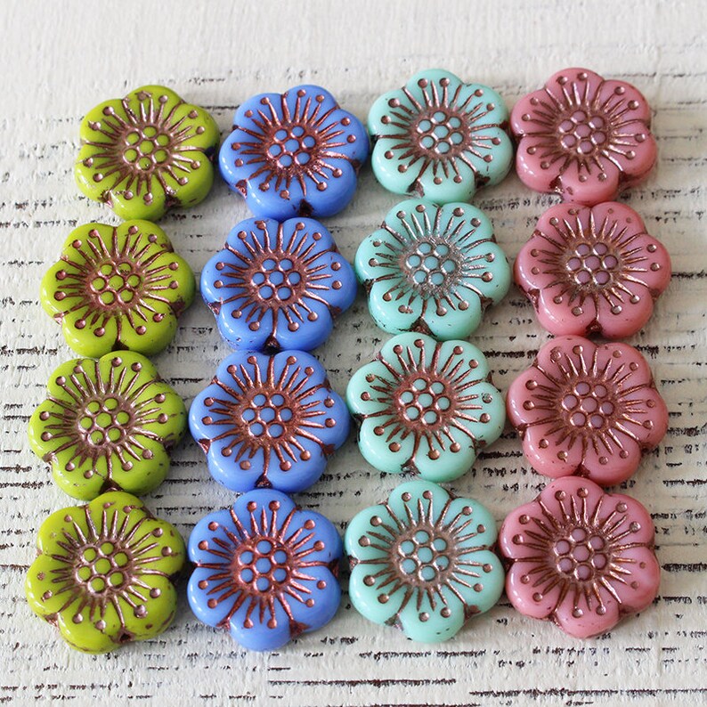 18mm Anemone Beads Czech Flower Beads For Jewelry Making Czech Glass Beads Opaque Anemone Copper Decor Choose Color image 6