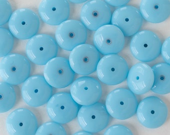 30 - 10mm Smooth Rondelle Beads - Czech Glass Beads - Disk Beads - Opaque Light Blue - 30 beads