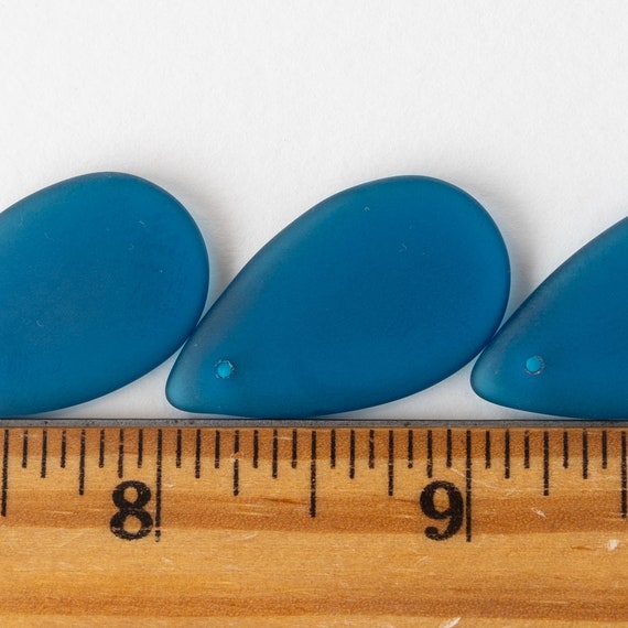 10 30x18mm Large Flat Glass Teardrop Beads Czech Glass Beads Matte Teal Blue 10 Beads Etsy UK
