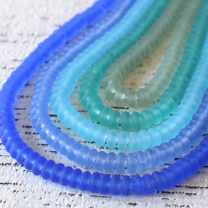 4mm Sea Glass Rondelle Beads Frosted Glass Beads Jewelry Etsy