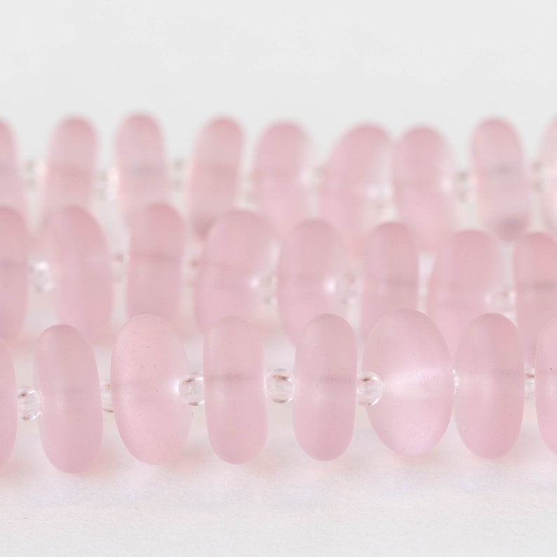 Sea Glass Rondelle Cultured Seaglass Beads Jewelry Making Supply Frosted Glass Bead Matte Pink 12x5mm Rondelle 28 beads image 4