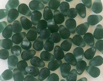 100 - 4x6mm Glass Teardrop Beads - Czech Glass Beads - Sage Green Matte - 100 Beads