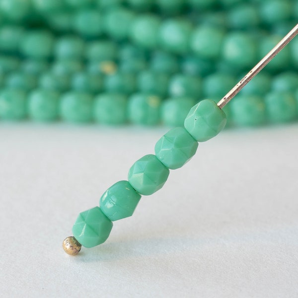 4mm Round  Firepolished Beads - Opaque Green - Choose Size And Amount