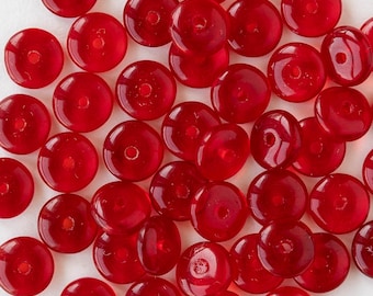 6mm Smooth Glass Rondelle Beads - Czech Glass Beads - 6mm Spacer Beads - Glass Saucer Beads - Transparent Siam Red - 50 or 100