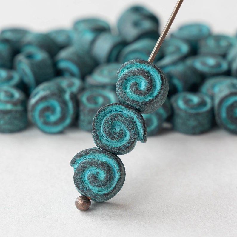 Mykonos Beads Green Patina Spiral Beads For Jewelry Making 10mm Bead Made In Greece Large Hole Beads Boho Supplies Choose Amount image 1