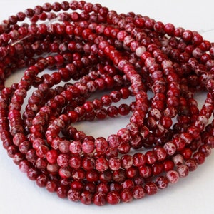 4mm Round Impression Jasper For Jewelry Making - 4mm Round Gemstone - Cherry Red - 16 Inches