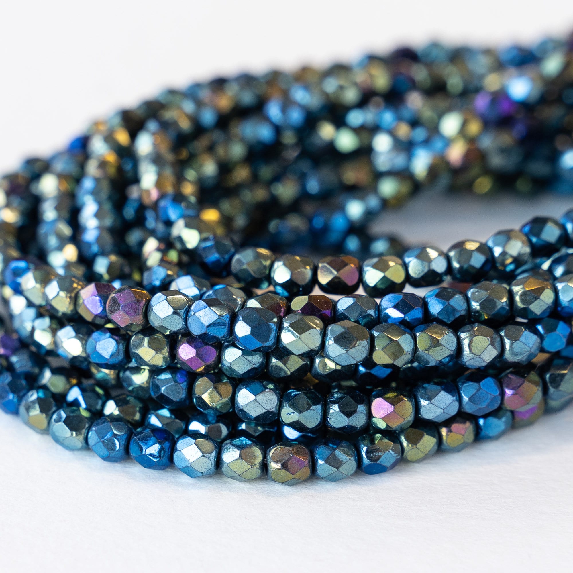 4mm Round Firepolished Glass Beads - Czech Glass Beads - Blue Iris - 50 beads
