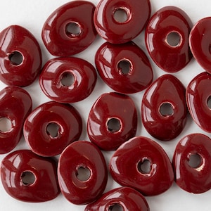 Glazed Ceramic Disk Beads - Red - 10 or 20 beads