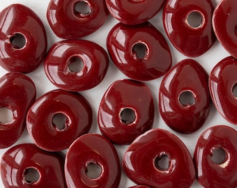 Geglazuurde keramische schijfkralen - rood - 10 of 30 kralen