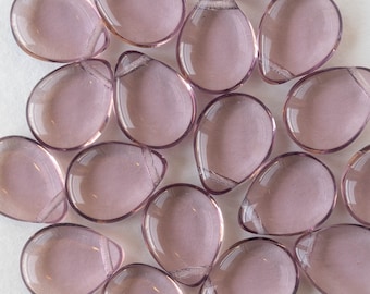 20 - Large Flat Teardrop Beads For Jewelry Making - Glass Briolette Beads 12x16mm - Czech Glass Beads - Lt.Amethyst