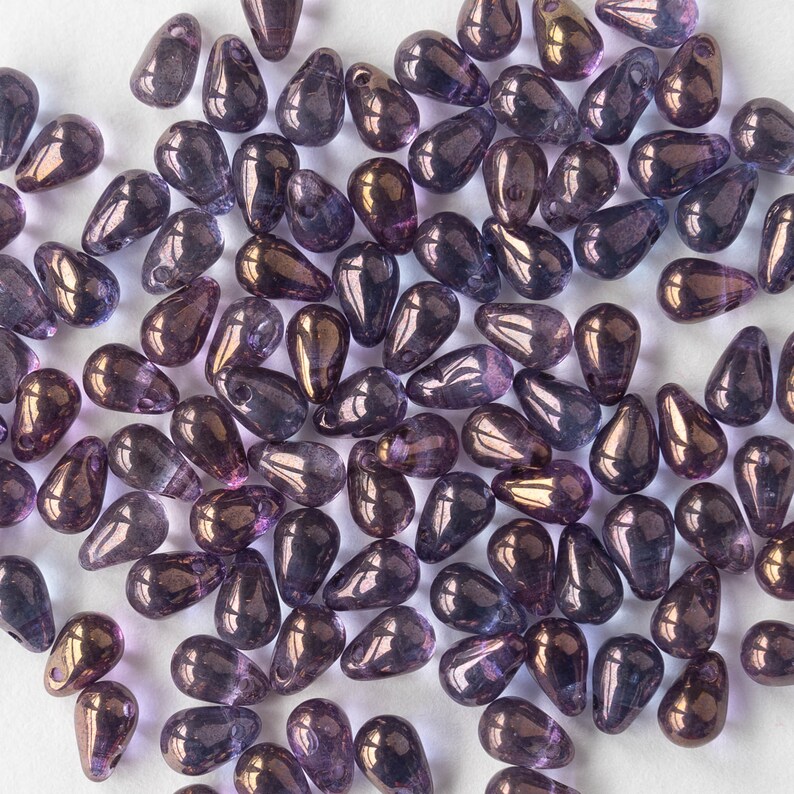 100 6x4mm Glass Teardrop Beads Czech Glass Beads Amethyst Luster 100 image 2