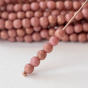 4mm Round Glass Beads - CZech GLass Beads - Etched Mauve with a Light Copper Finish  - 50 Beads
