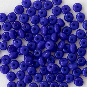 100 - 4mm Glass Rondelle Beads - Czech Glass Beads - Opaque Royal Blue - 100 Beads