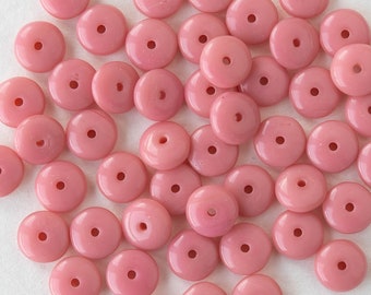 6mm Glass Rondelle Beads -  Czech Glass Beads - Opaque Pink - 50 beads