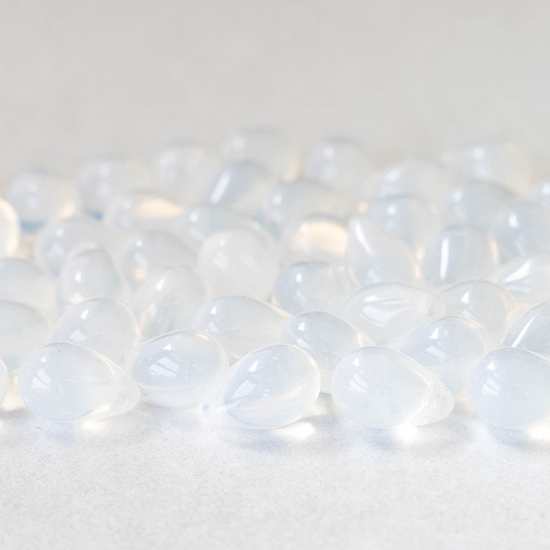 50 6x9mm Glass Teardrop Beads Czech Glass Beads White Opaline 50 Beads image 3