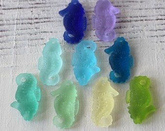 4 - Sea Glass Seahorse Pendant Beads For Jewelry Making Supply - Recycled Glass Beads - Sea Glass Charms - Frosted Glass Beads CHOOSE COLOR
