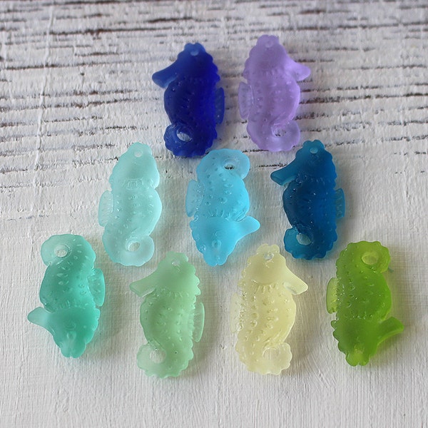 4 - Sea Glass Seahorse Pendant Beads For Jewelry Making Supply - Recycled Glass Beads - Sea Glass Charms - Frosted Glass Beads CHOOSE COLOR