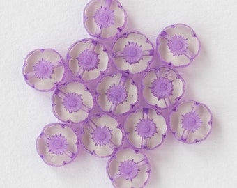 8mm Glass Flower Beads - Table Cut Czech Glass Beads - Crystal Glass with Lavender Wash - 16 beads