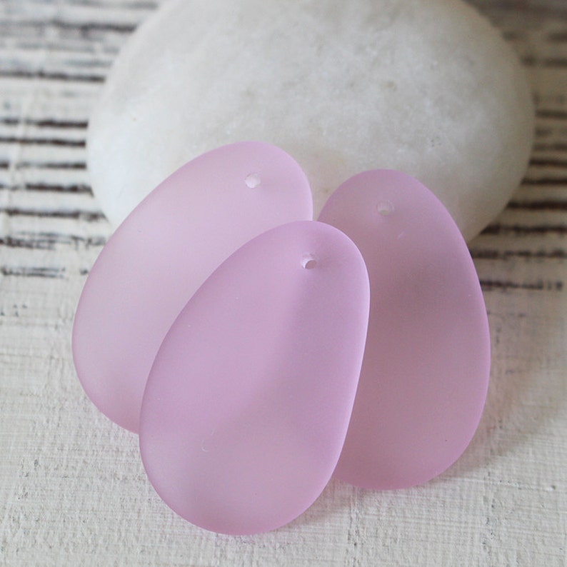 Sea Glass Beads Jewelry Making Supplies Frosted Glass Beads 32x20mm Recycled Glass Beads Beach Glass Pendant Pink Choose Amount