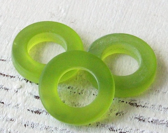 Sea Glass Rings - Cultured Seaglass Beads - Jewelry Making Supply - 17mm Ring - Lime Green