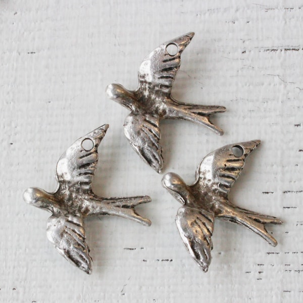 Mykonos Peace Dove Pendant - Pewter Beads - Jewelry Making Supply - Pewter Bird Pendant - Choose Amount