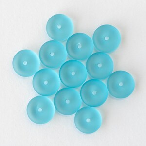 Sea Glass Rondelle Cultured Recycled Sea Glass Beads Jewelry Making Supply Frosted Glass Bead Light Aqua 28pc 12x5mm image 3