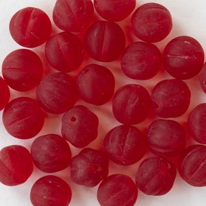 20 - 8mm Glass Melon Beads - Czech Glass Beads - Red Matte - 20 beads