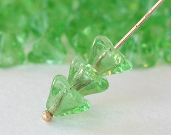 6x8mm Bell Flower Beads - Czech Glass Beads - Trumpet Flower Beads - Transparent Peridot Green - 30 beads